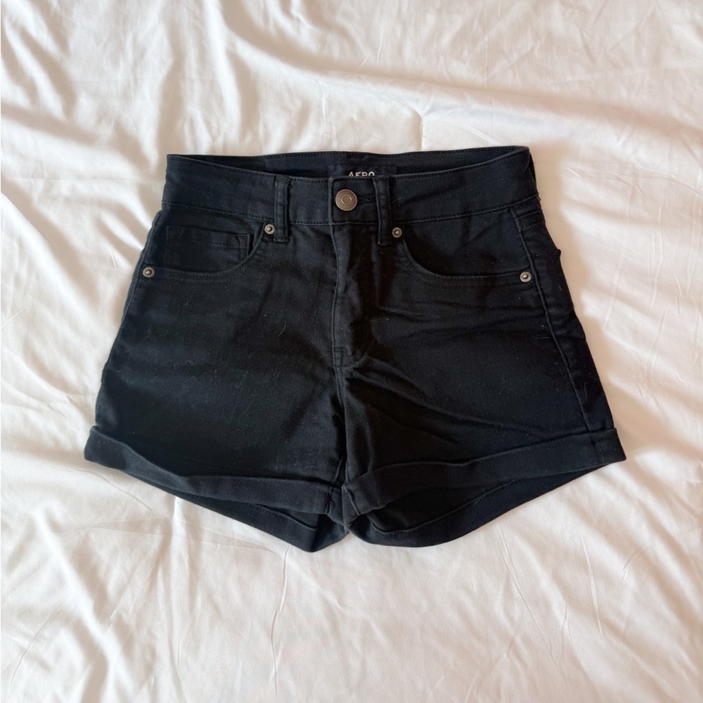 Aeropostale Black High-Rise Midi Jean Shorts Size 0
